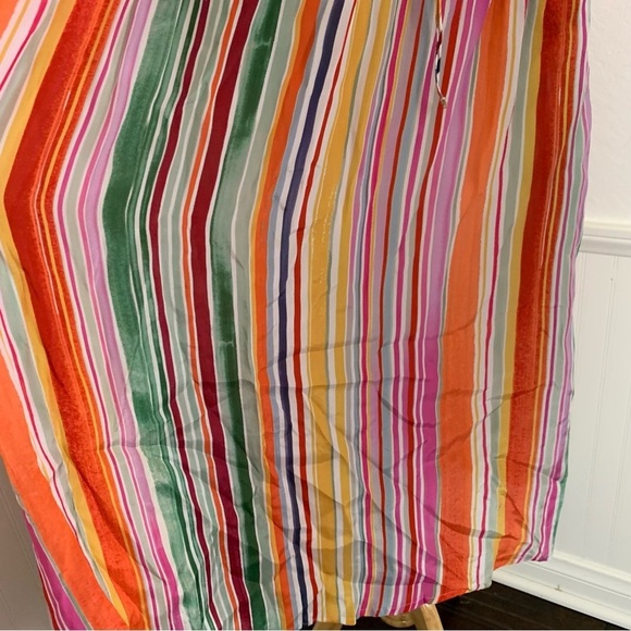 Velvet By Graham & Spencer Striped Satin Maxi Dress Womens XS Pockets Rainbow - Picture 5 of 16